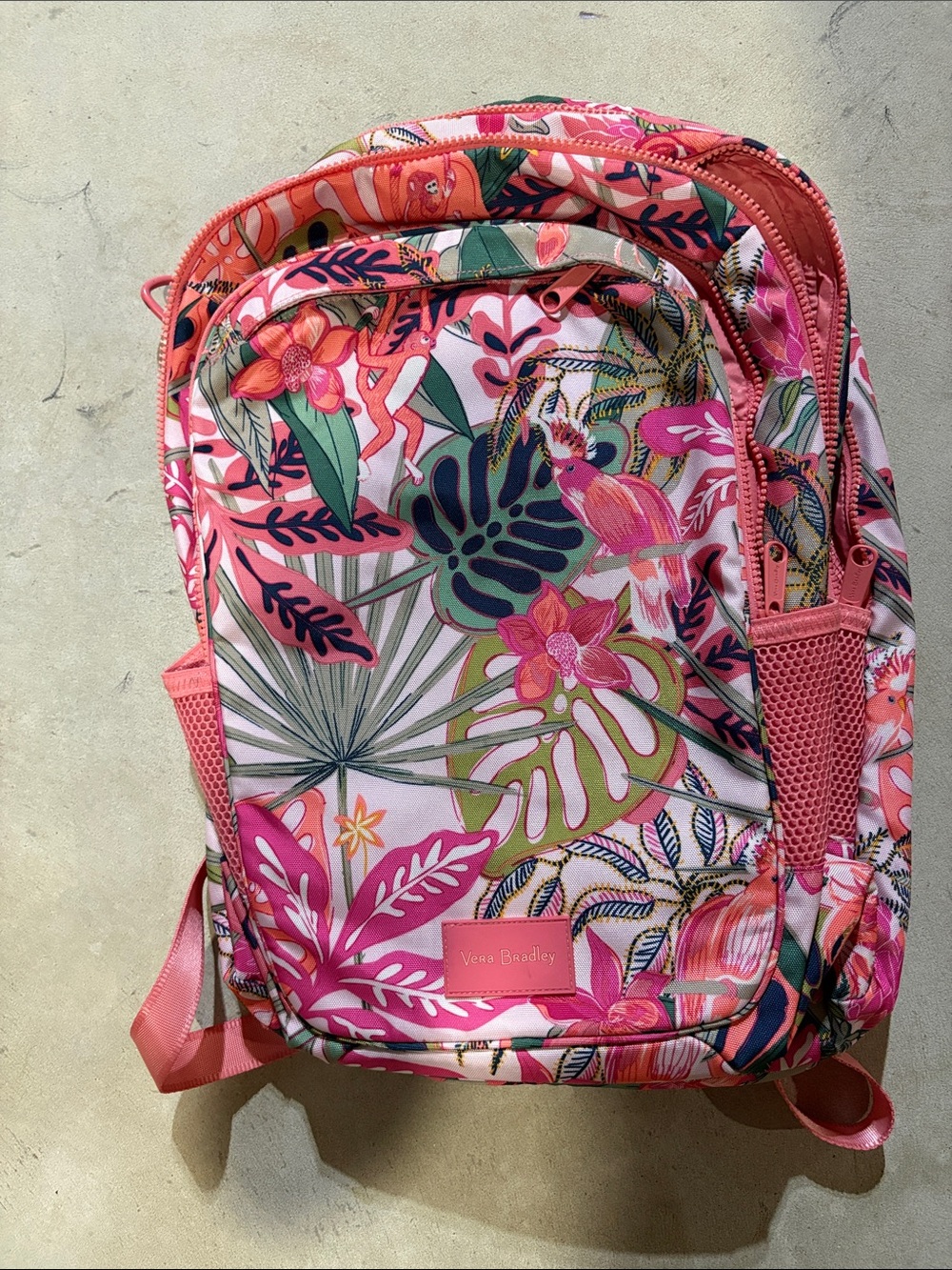 Vera Bradley Coral Pink Tropical Print Backpack